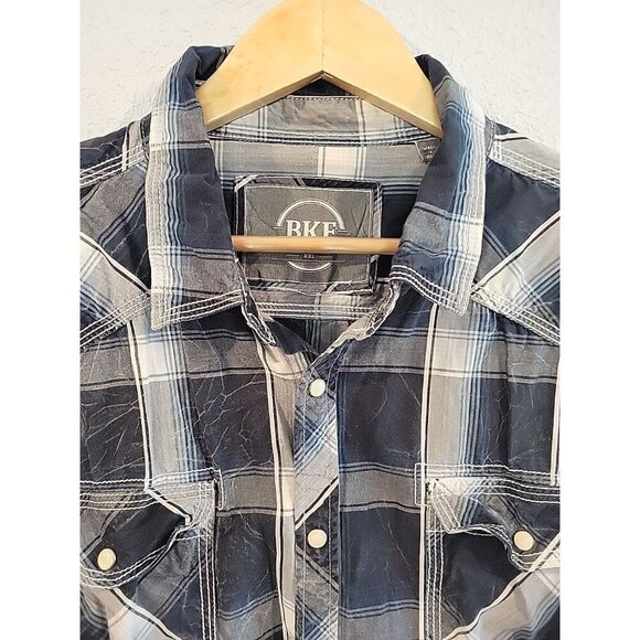 BKE Vintage Men’s 2XL Plaid Athletic Fit Pearl Snap Distressed Rock Western - Picture 5 of 7